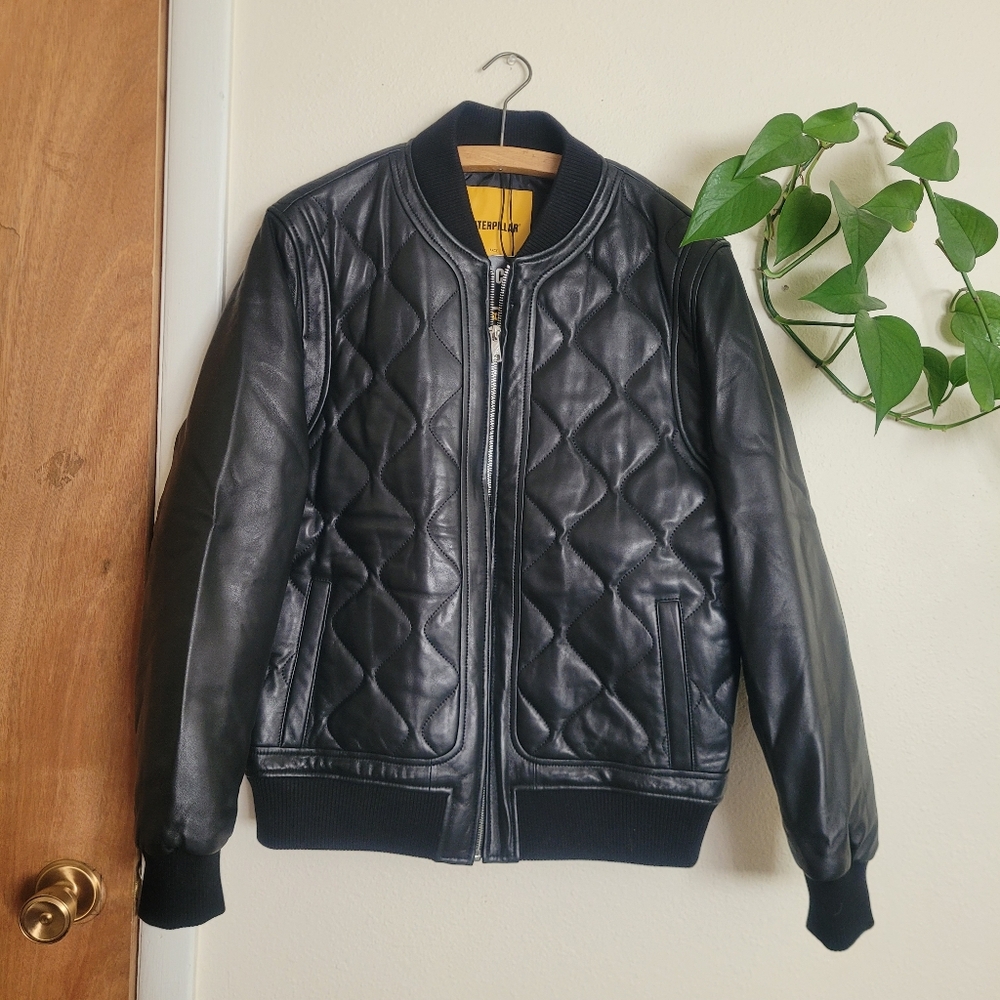 NWT Caterpillar | Black Quilted Leather Jacket
